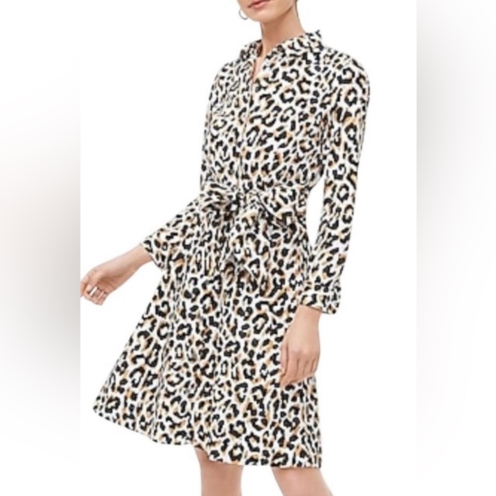 J. Crew Factory Leopard‎ Tie-Waist Shirtdress in Cotton Poplin Size 12